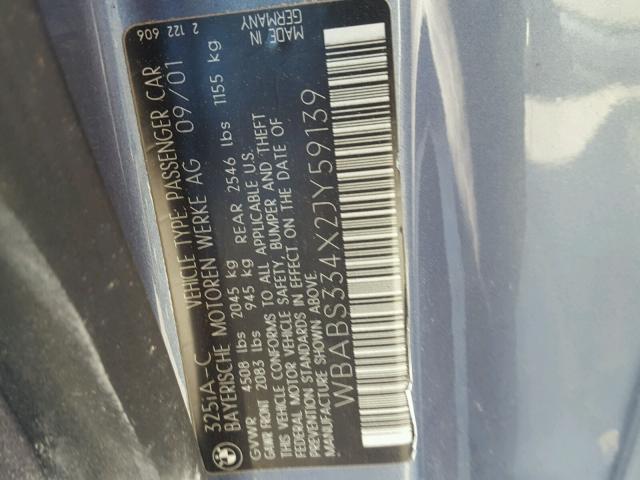 WBABS334X2JY59139 - 2002 BMW 325 CI GRAY photo 10