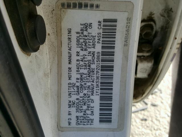 1Y1SK5367PZ015869 - 1993 GEO PRIZM BASE WHITE photo 10