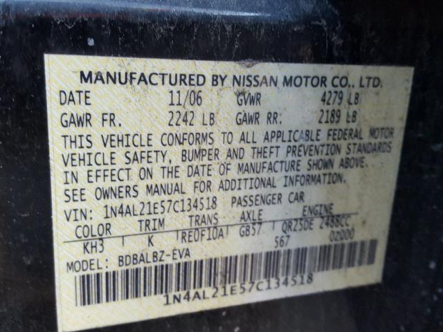 1N4AL21E57C134518 - 2007 NISSAN ALTIMA 2.5 BLACK photo 10