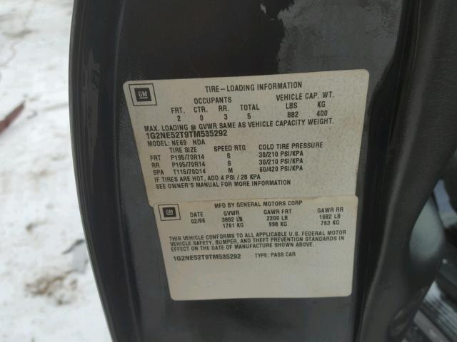 1G2NE52T9TM535292 - 1996 PONTIAC GRAND AM S შავი ფოტო 10