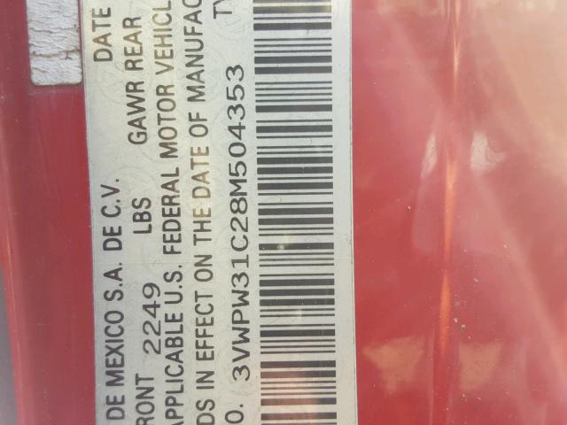 3VWPW31C28M504353 - 2008 VOLKSWAGEN NEW BEETLE 红色 照片 10