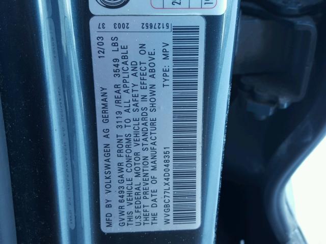 WVGBC77LX4D048351 - 2004 VOLKSWAGEN TOUAREG 3. BLUE photo 10