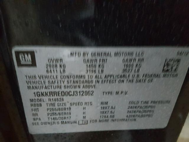 1GKKRRED0CJ312062 - 2012 GMC ACADIA SLT Qara foto 10