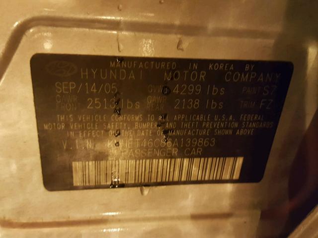 KMHET46C86A139863 - 2006 HYUNDAI SONATA GL SILVER photo 10