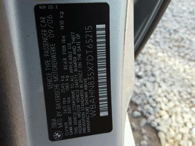 WBAHN835X7DT65215 - 2007 BMW 750 SILVER photo 10