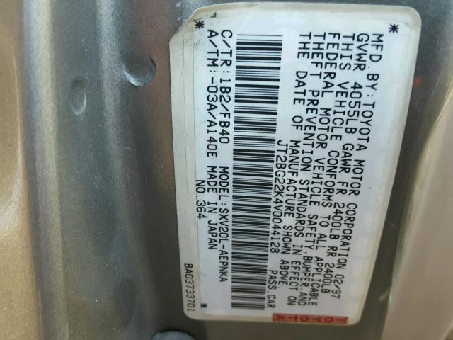 JT2BG22K4V0044128 - 1997 TOYOTA CAMRY LE BROWN photo 10