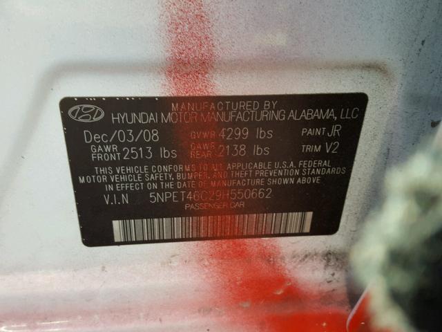 5NPET46C29H550662 - 2009 HYUNDAI SONATA GLS RED photo 10