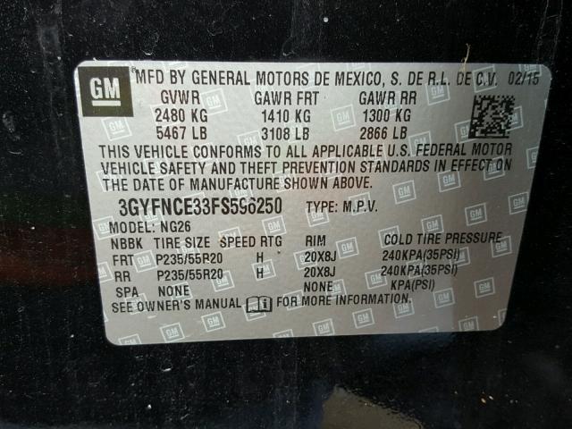 3GYFNCE33FS596250 - 2015 CADILLAC SRX PERFOR BLACK photo 10