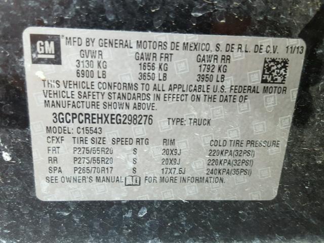 3GCPCREHXEG298276 - 2014 CHEVROLET SILVERADO BLACK photo 10