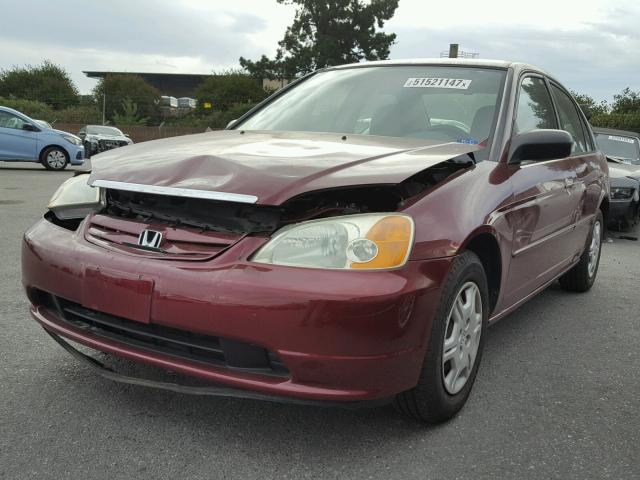 2HGES16572H599293 - 2002 HONDA CIVIC LX MAROON photo 2