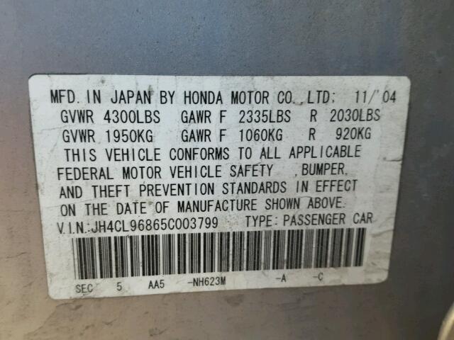 JH4CL96865C003799 - 2005 ACURA TSX SILVER photo 10