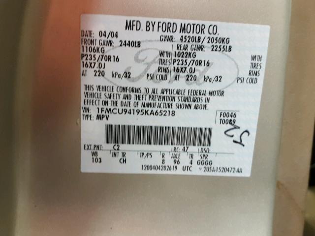 1FMCU94195KA65218 - 2005 FORD ESCAPE LIM TAN photo 10