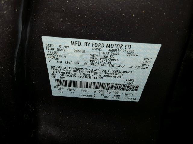 1FMCU93G09KB19002 - 2009 FORD ESCAPE XLT BLUE photo 10