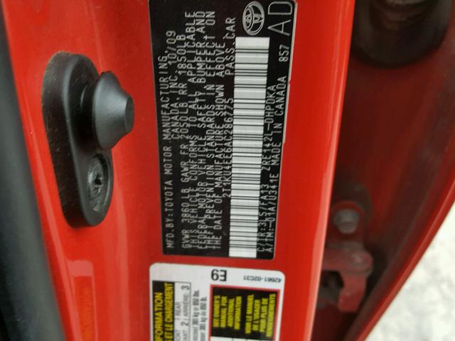 2T1KU4EE6AC286775 - 2010 TOYOTA COROLLA MA RED photo 10