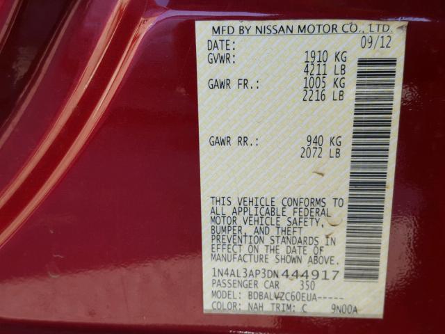 1N4AL3AP3DN444917 - 2013 NISSAN ALTIMA 2.5 RED photo 10