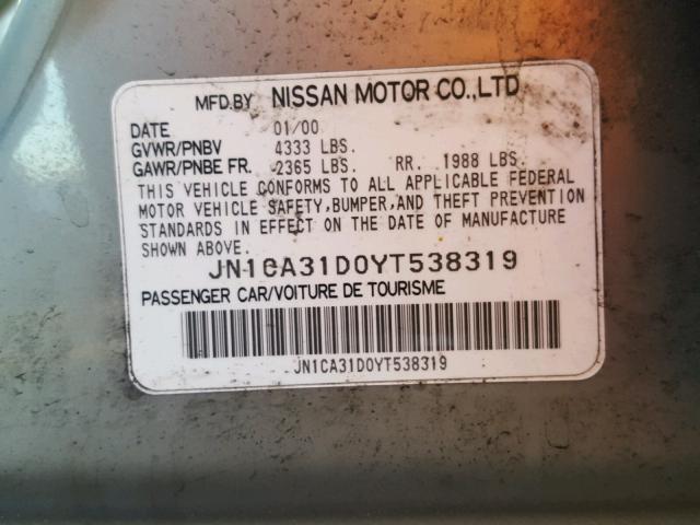 JN1CA31D0YT538319 - 2000 NISSAN MAXIMA GLE BEIGE photo 10