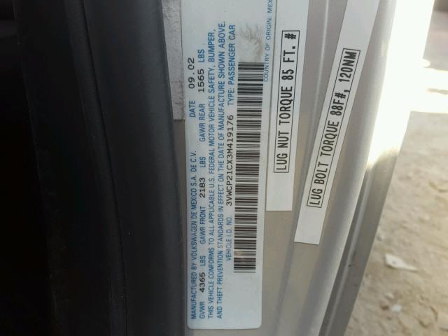 3VWCP21CX3M419176 - 2003 VOLKSWAGEN NEW BEETLE 银色 照片 10