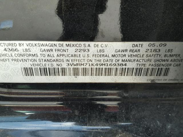 3VWRM71K49M169384 - 2009 VOLKSWAGEN JETTA SE BLACK photo 10