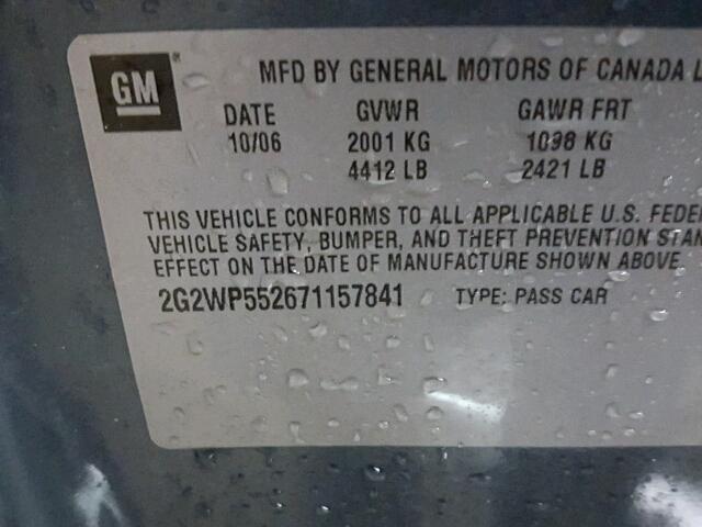 2G2WP552671157841 - 2007 PONTIAC GRAND PRIX ლურჯი ფოტო 10