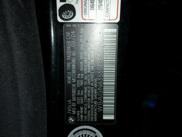 WBAGN63555DS56688 - 2005 BMW 745 LI BLACK photo 10