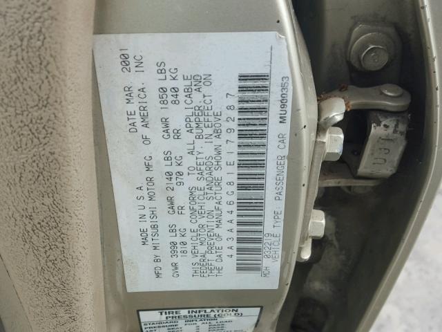 4A3AA46G81E179287 - 2001 MITSUBISHI GALANT ES GOLD photo 10