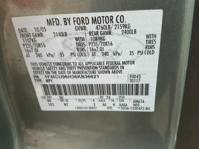 1FMCU96H36KB36621 - 2006 FORD ESCAPE HEV GREEN photo 10