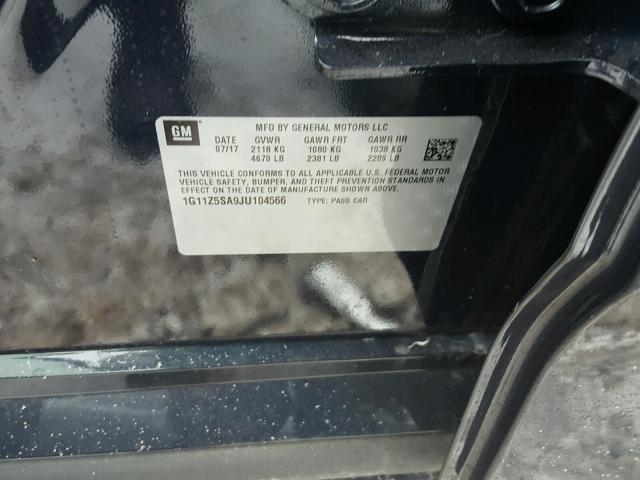 1G11Z5SA9JU104566 - 2018 CHEVROLET IMPALA LS BLACK photo 10