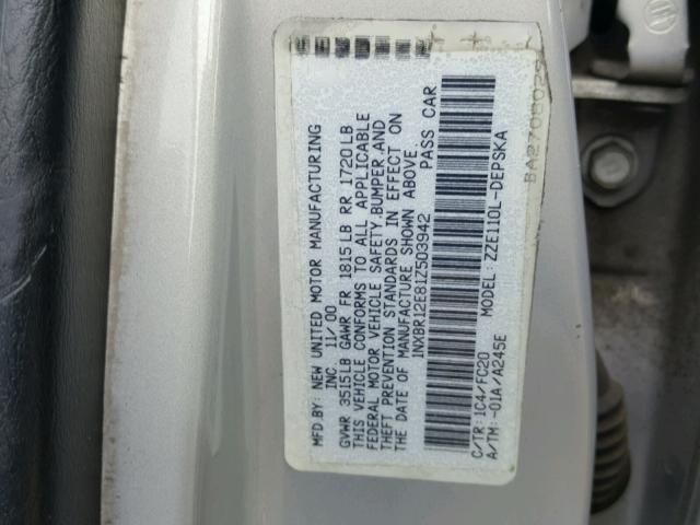 1NXBR12E81Z503942 - 2001 TOYOTA COROLLA CE SILVER photo 10