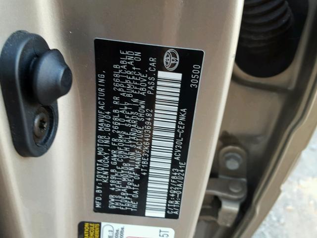 4T1BE32K64U369482 - 2004 TOYOTA CAMRY LE GOLD photo 10
