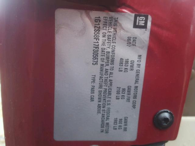 1G1ZS58F17F305675 - 2007 CHEVROLET MALIBU LS 勃艮第红 照片 10