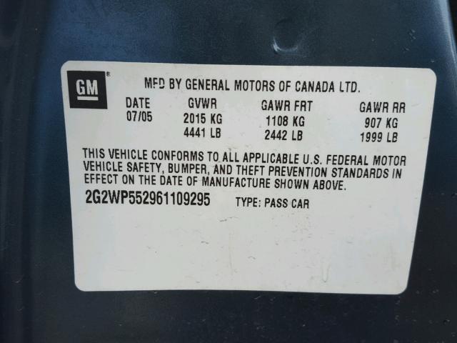 2G2WP552961109295 - 2006 PONTIAC GRAND PRIX BLUE photo 10