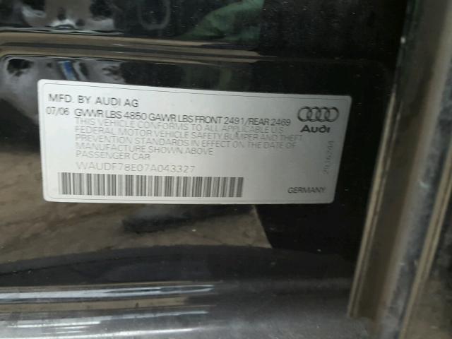 WAUDF78E07A043327 - 2007 AUDI A4 2.0T QU BLACK photo 10