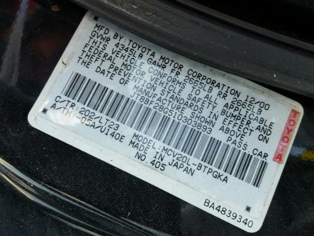 JT8BF28G510303893 - 2001 LEXUS ES 300 BLACK photo 10