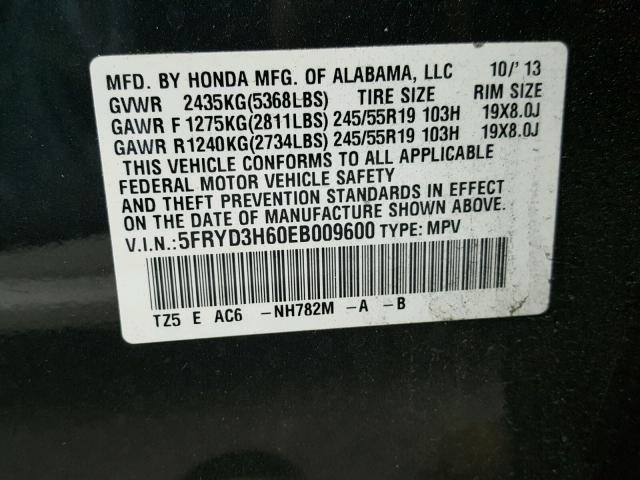 5FRYD3H60EB009600 - 2014 ACURA MDX TECHNO SILVER photo 10