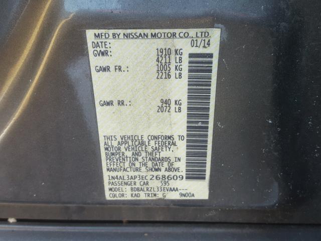 1N4AL3AP3EC268609 - 2014 NISSAN ALTIMA 2.5 GRAY photo 10