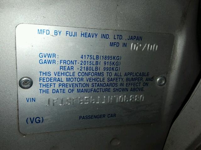 JF1SF65611H706880 - 2001 SUBARU FORESTER S SILVER photo 10