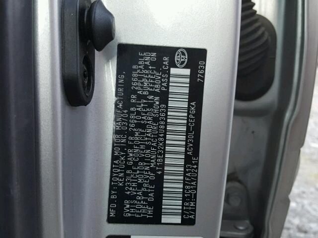 4T1BE32K84U883639 - 2004 TOYOTA CAMRY LE SILVER photo 10