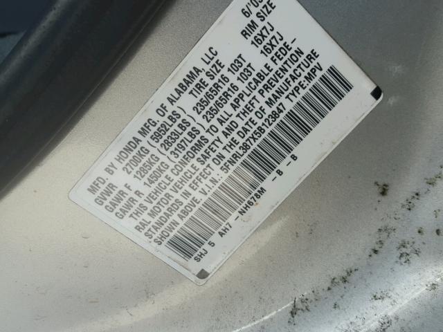 5FNRL387X5B123847 - 2005 HONDA ODYSSEY EX SILVER photo 10