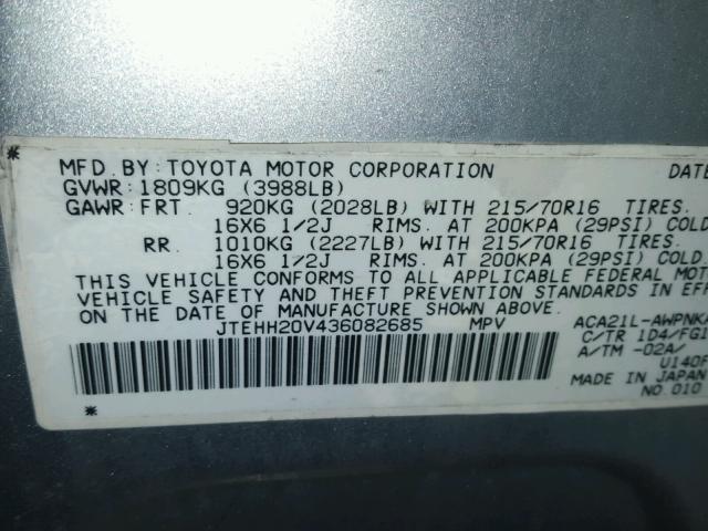 JTEHH20V436082685 - 2003 TOYOTA RAV4 SILVER photo 10