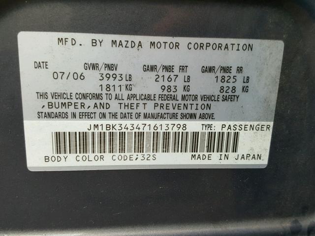 JM1BK343471613798 - 2007 MAZDA 3 HATCHBAC GRAY photo 10