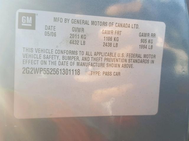 2G2WP552561301118 - 2006 PONTIAC GRAND PRIX Жасыл фото 10