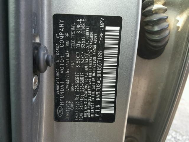 KM8JU3AC3DU557188 - 2013 HYUNDAI TUCSON GLS GRAY photo 10