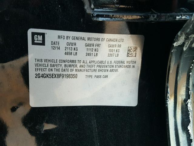 2G4GK5EX8F9198350 - 2015 BUICK REGAL BLACK photo 10