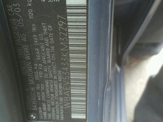 WBAEV53433KM32297 - 2003 BMW 330 I SILVER photo 10