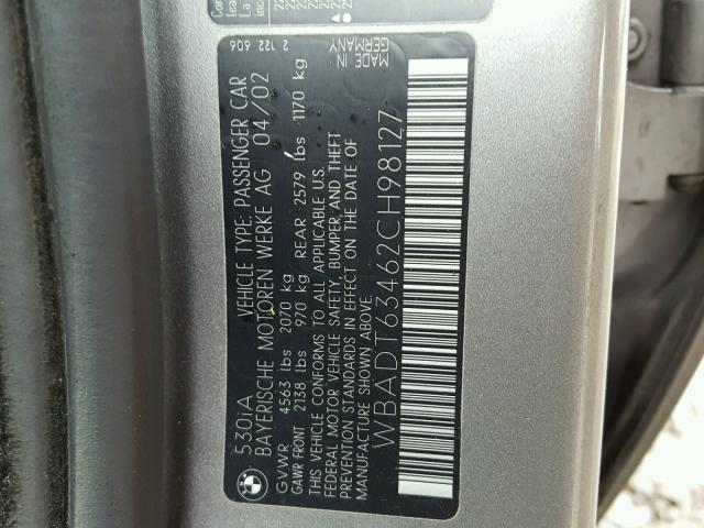 WBADT63462CH98127 - 2002 BMW 530 I AUTO GRAY photo 10