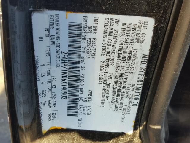 2FAHP71W06X140902 - 2006 FORD CROWN VICT BLACK photo 10