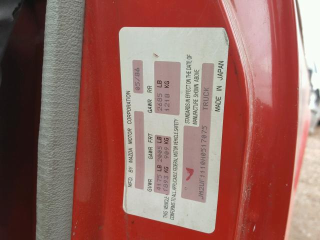 JM2UF1110H0517075 - 1987 MAZDA B2000 RED photo 10