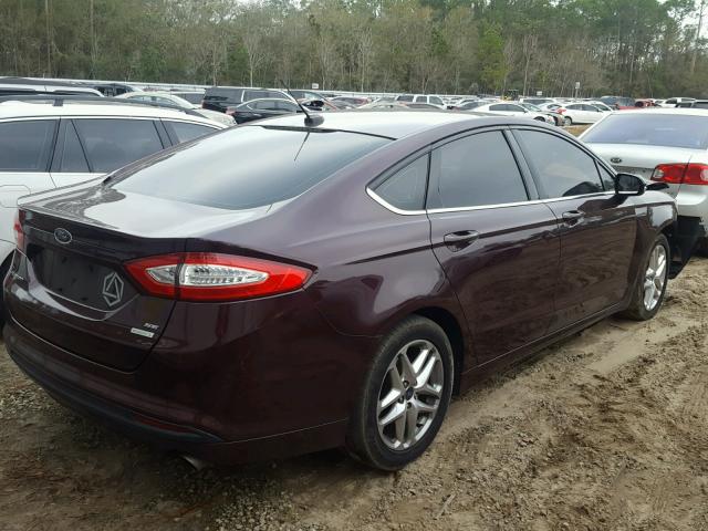 3FA6P0HR7DR312594 - 2013 FORD FUSION SE BURGUNDY photo 4