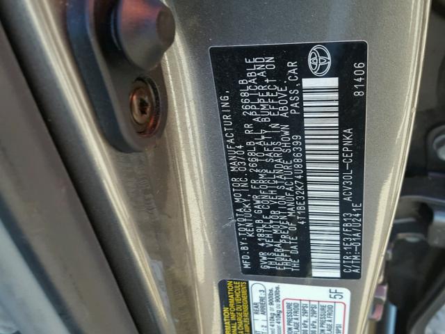 4T1BE32K74U886399 - 2004 TOYOTA CAMRY LE GRAY photo 10