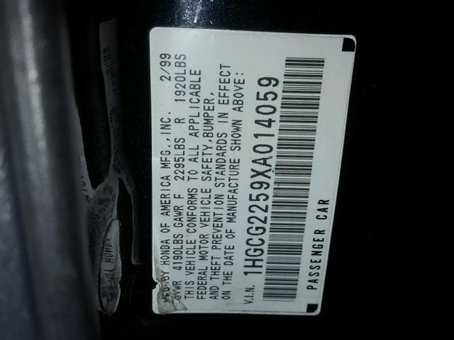1HGCG2259XA014059 - 1999 HONDA ACCORD EX 黑色 照片 10